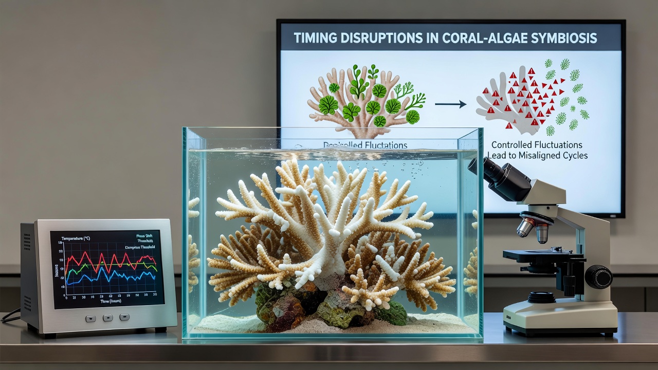 Microscopic view of coral tissue with symbiotic algae distribution after temperature cycle exposure